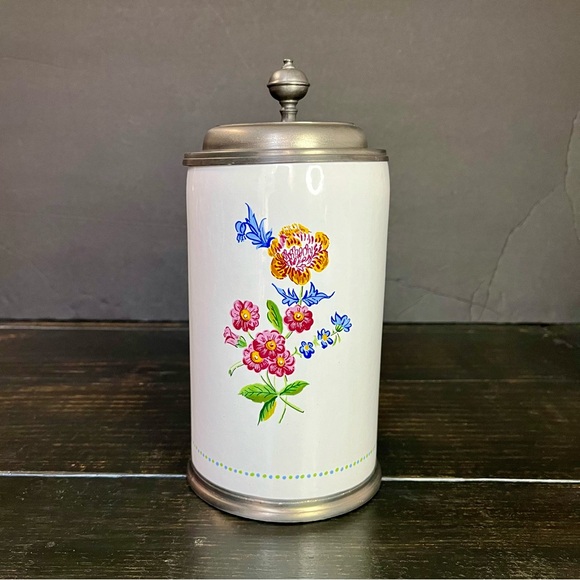 Tin Hinged Lid German Stein Marked Erbo Zinn On Back Front Inscription 125 Yr - Picture 7 of 15